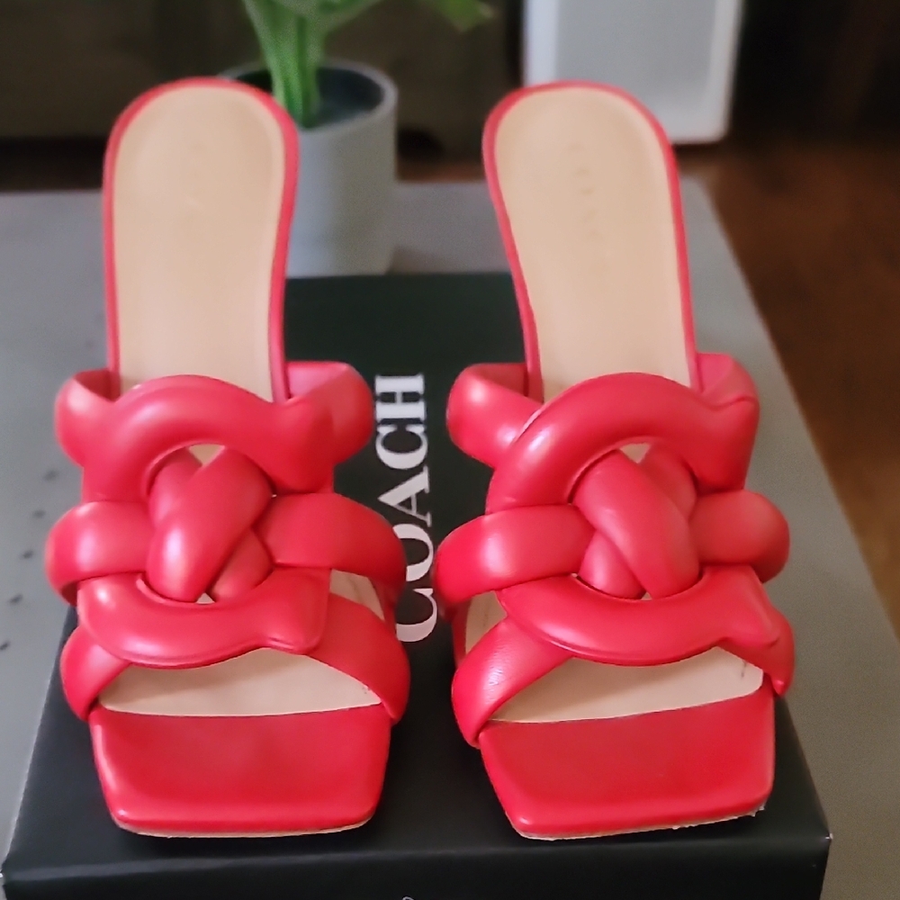 Coach Women's Vibrant Red Knotted Mules